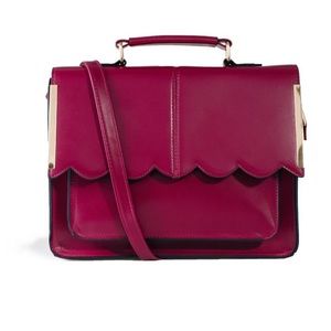 Scalloped detail satchel bag - burgundy